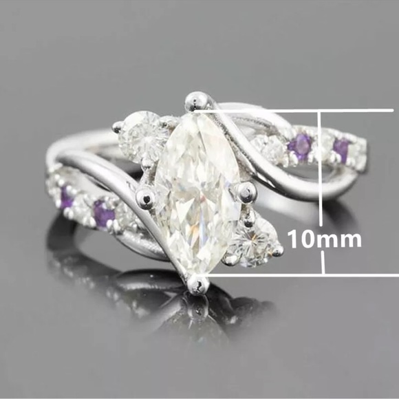 Elegant 925 Silver Jewelry Women Marquise Cut Cubic Zirconia Party Rings - Picture 5 of 5